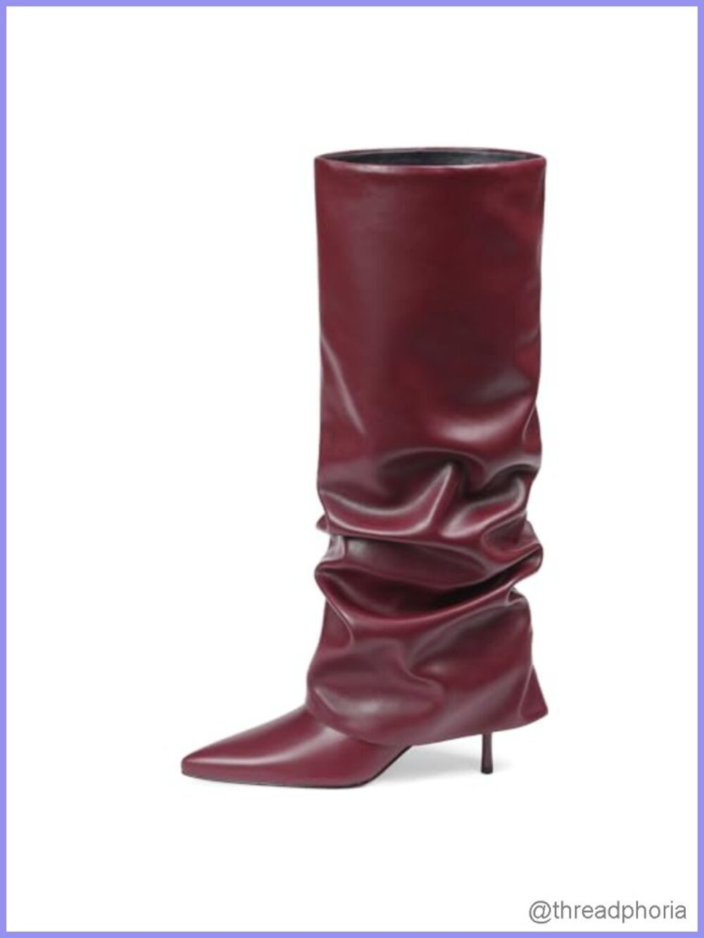 Women's Knee High Boots Fold Over Pointed Stiletto Heel Slouchy Wide Calf PU